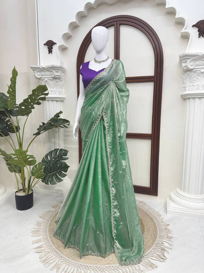 Light Green Fendy Silk Saree - Designer Saree for Women