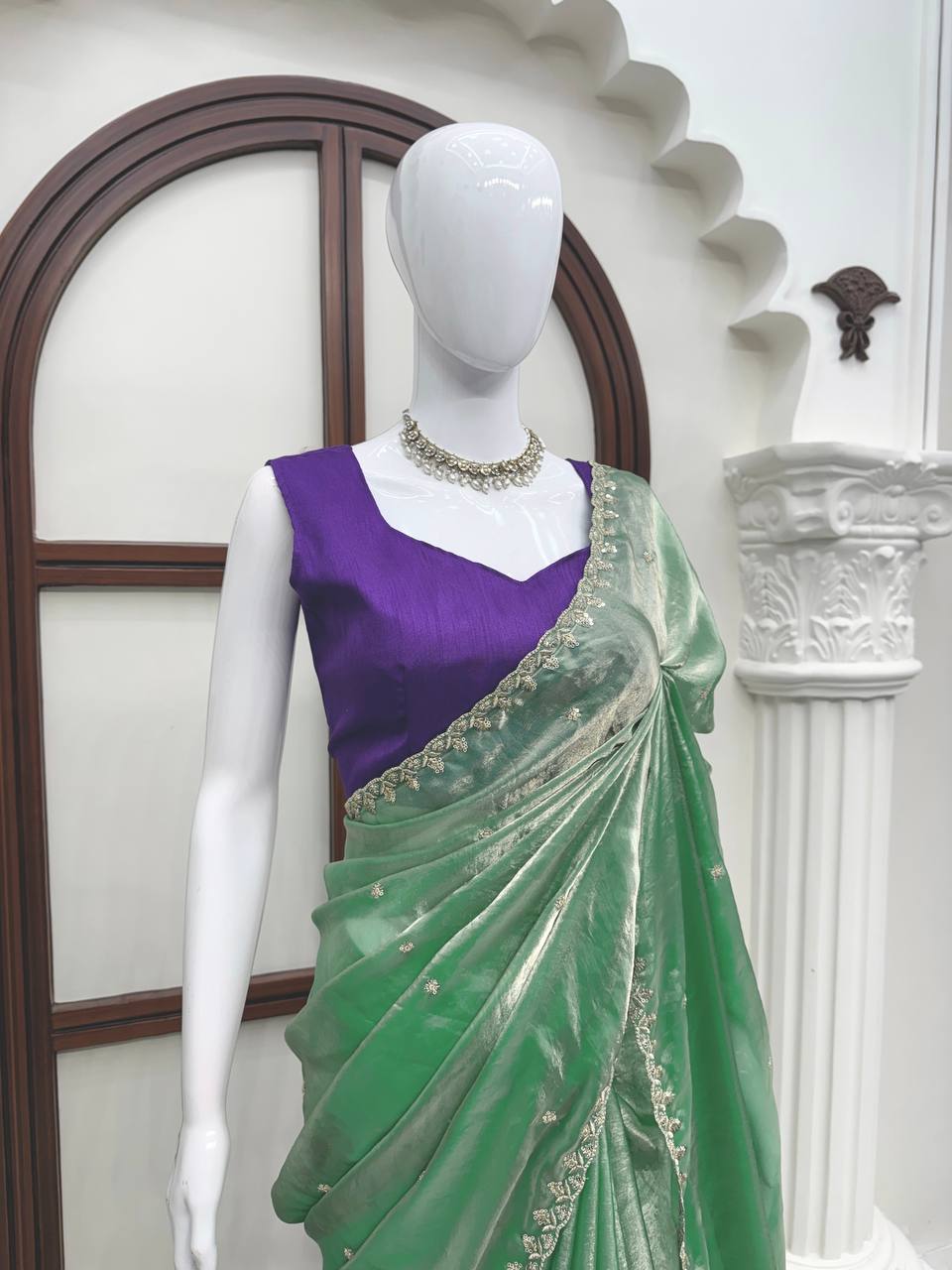 Light Green Fendy Silk Saree - Designer Saree for Women