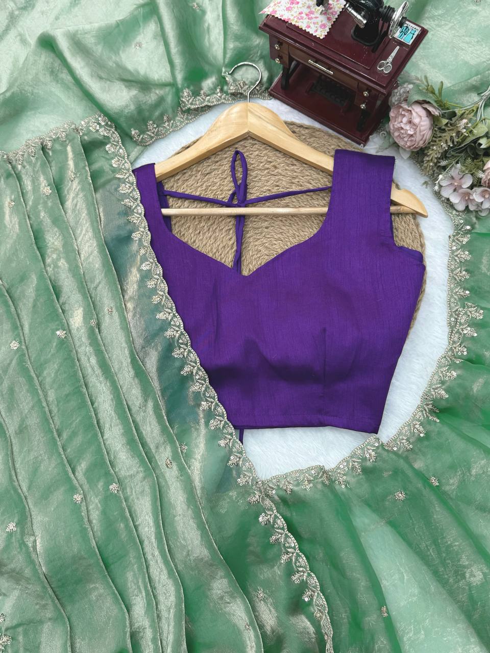 Light Green Fendy Silk Saree - Designer Saree for Women