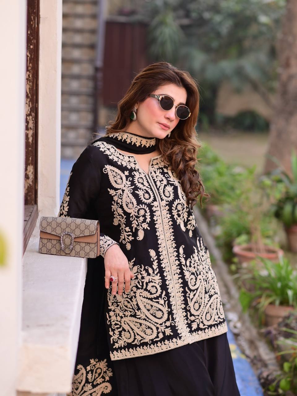 Black Pakistani Suit Party Wear Cross Stitch Georgette Salwar Kameez