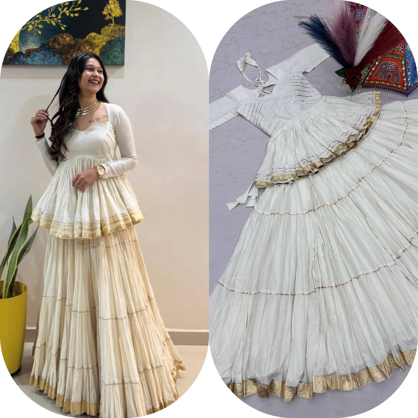 Ivory Cotton Kediyu Lehenga Choli for Garba and Navratri