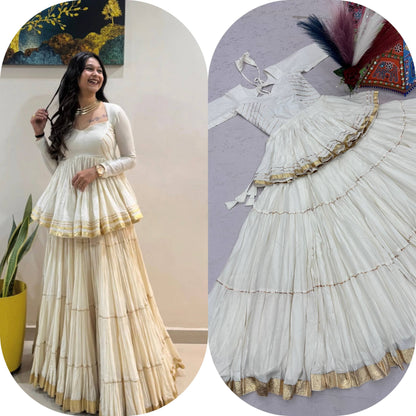 Ivory Cotton Kediyu Lehenga Choli for Garba and Navratri