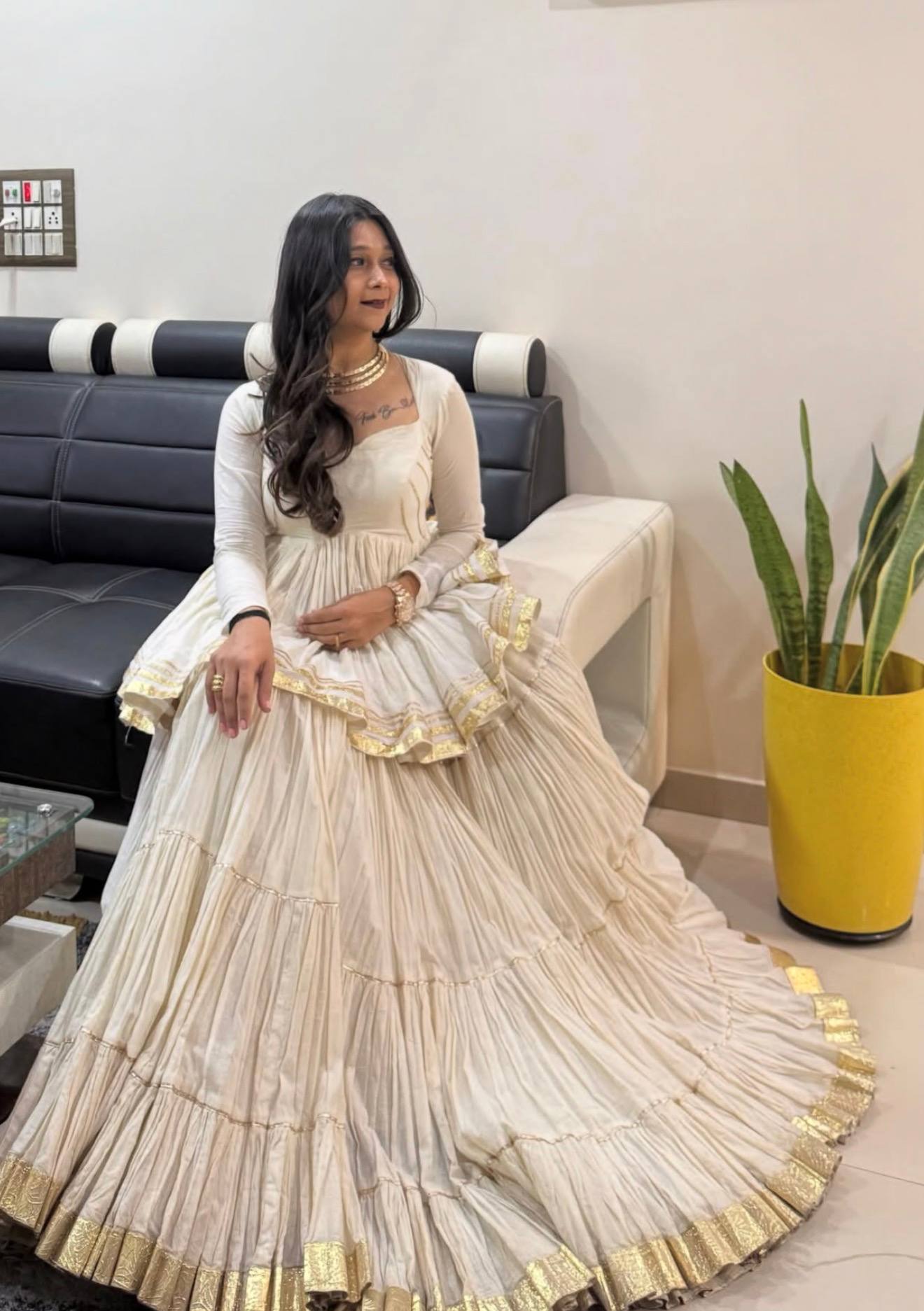 Ivory Cotton Kediyu Lehenga Choli for Garba and Navratri
