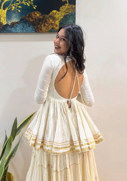 Ivory Cotton Kediyu Lehenga Choli for Garba and Navratri