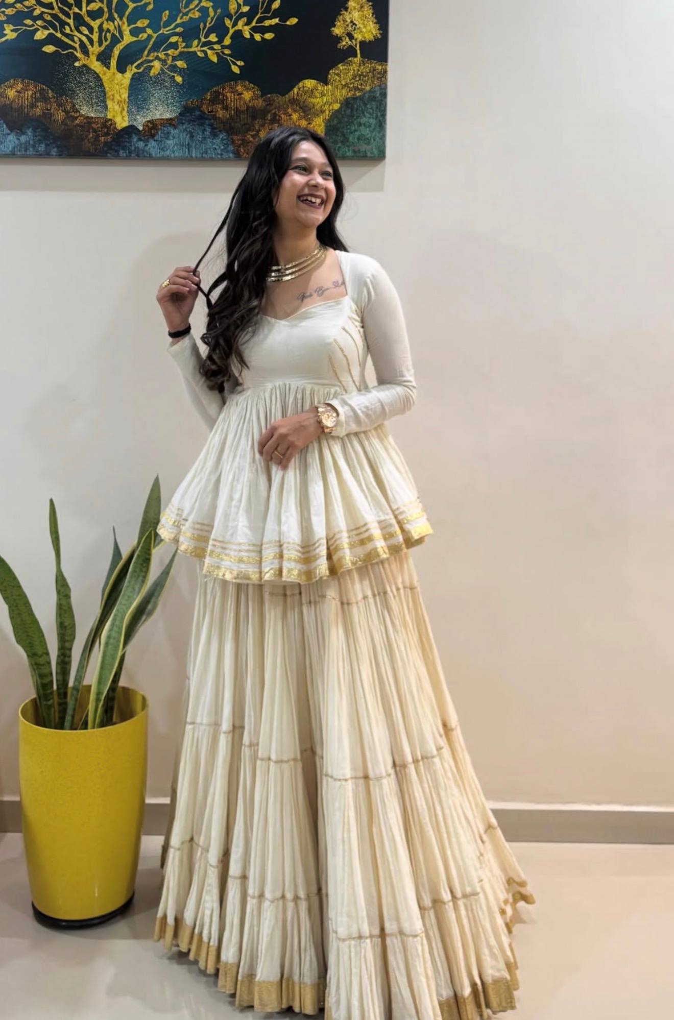 Ivory Cotton Kediyu Lehenga Choli for Garba and Navratri