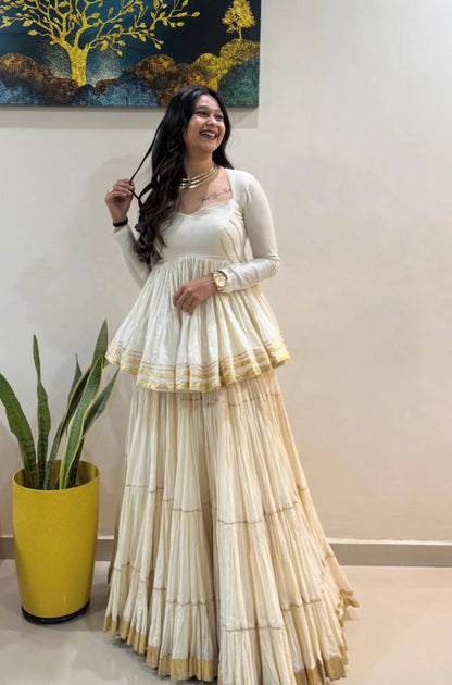 Ivory Cotton Kediyu Lehenga Choli for Garba and Navratri