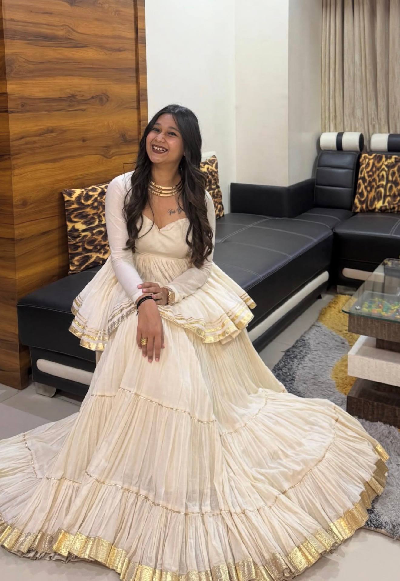 Ivory Cotton Kediyu Lehenga Choli for Garba and Navratri