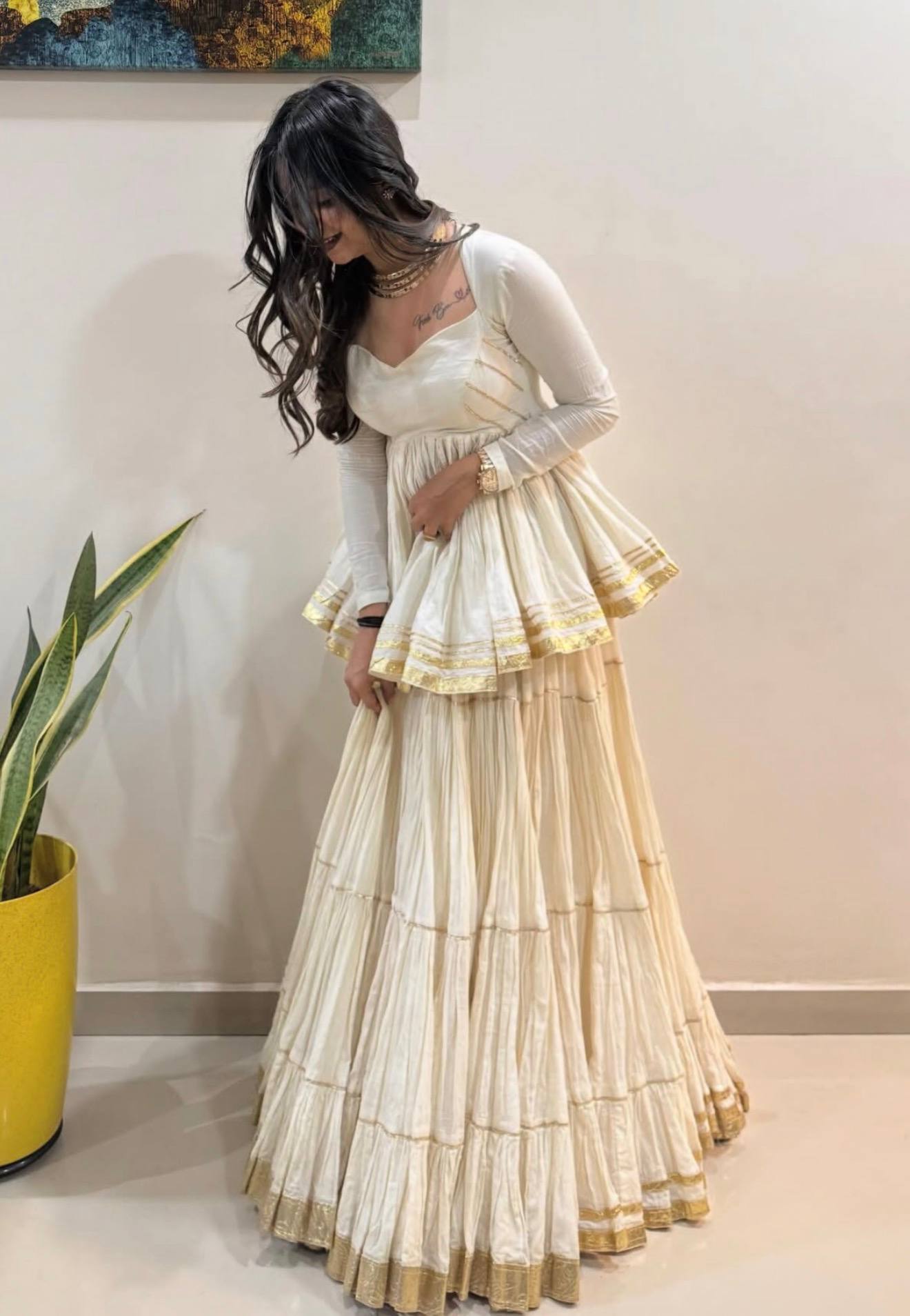Ivory Cotton Kediyu Lehenga Choli for Garba and Navratri