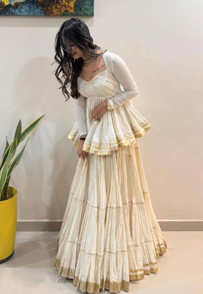 Ivory Cotton Kediyu Lehenga Choli for Garba and Navratri