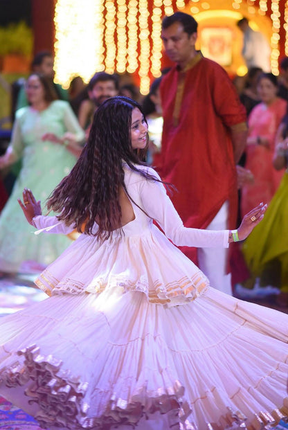 Ivory Cotton Kediyu Lehenga Choli for Garba and Navratri