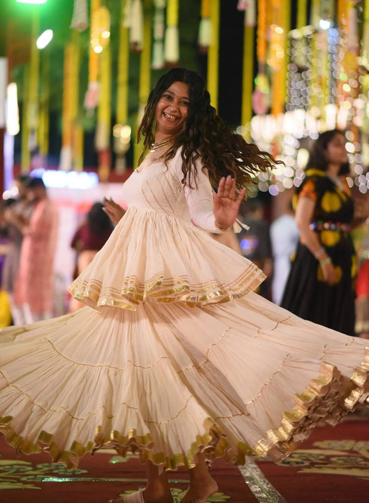 Ivory Cotton Kediyu Lehenga Choli for Garba and Navratri