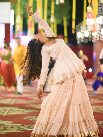 Ivory Cotton Kediyu Lehenga Choli for Garba and Navratri
