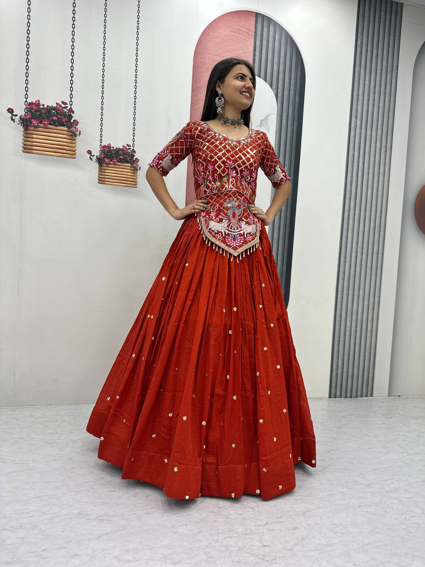 Navratri Special Vichitra Silk Embroidery Chaniya Choli Set