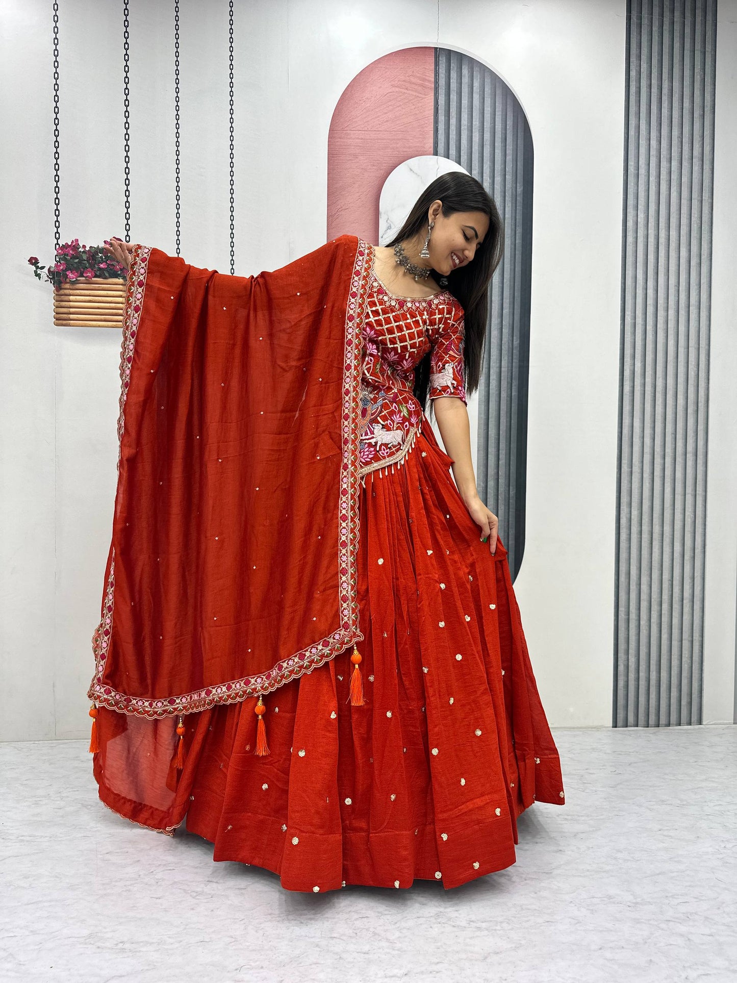 Navratri Special Vichitra Silk Embroidery Chaniya Choli Set