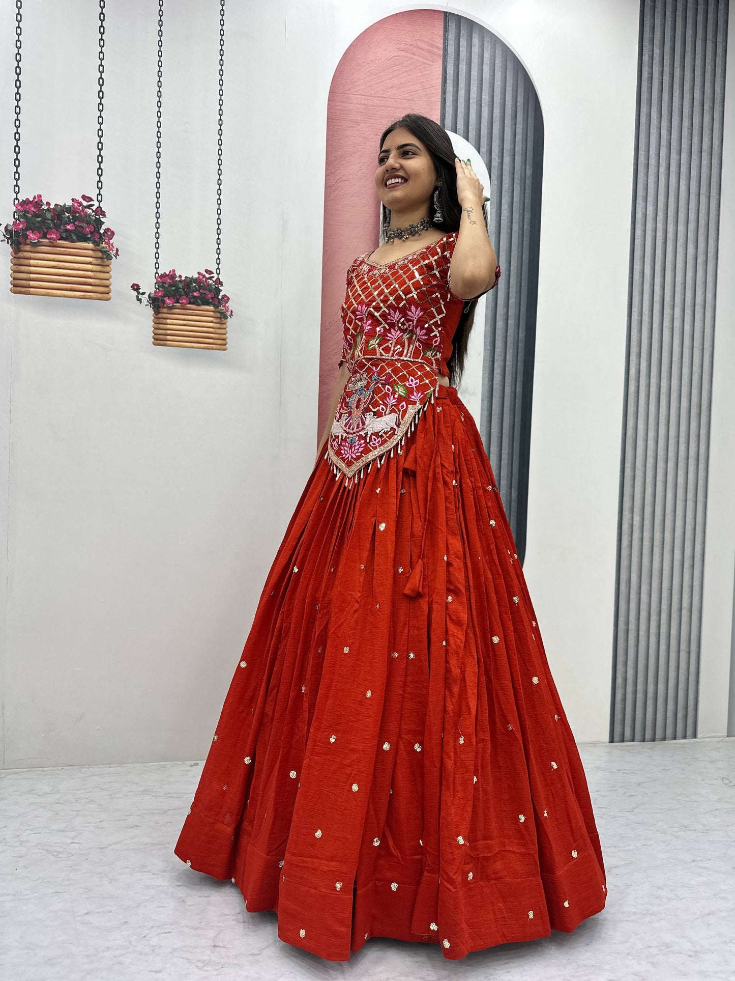 Navratri Special Vichitra Silk Embroidery Chaniya Choli Set