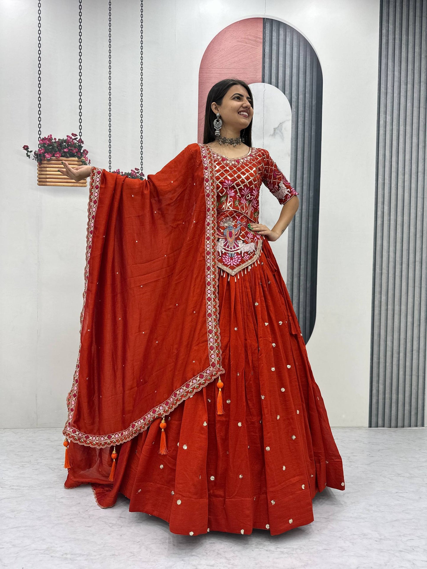 Navratri Special Vichitra Silk Embroidery Chaniya Choli Set