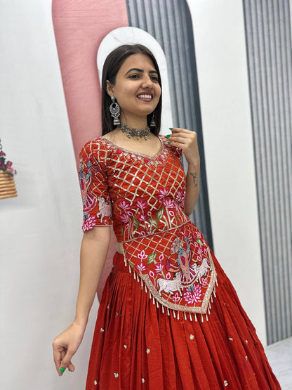 Navratri Special Vichitra Silk Embroidery Chaniya Choli Set