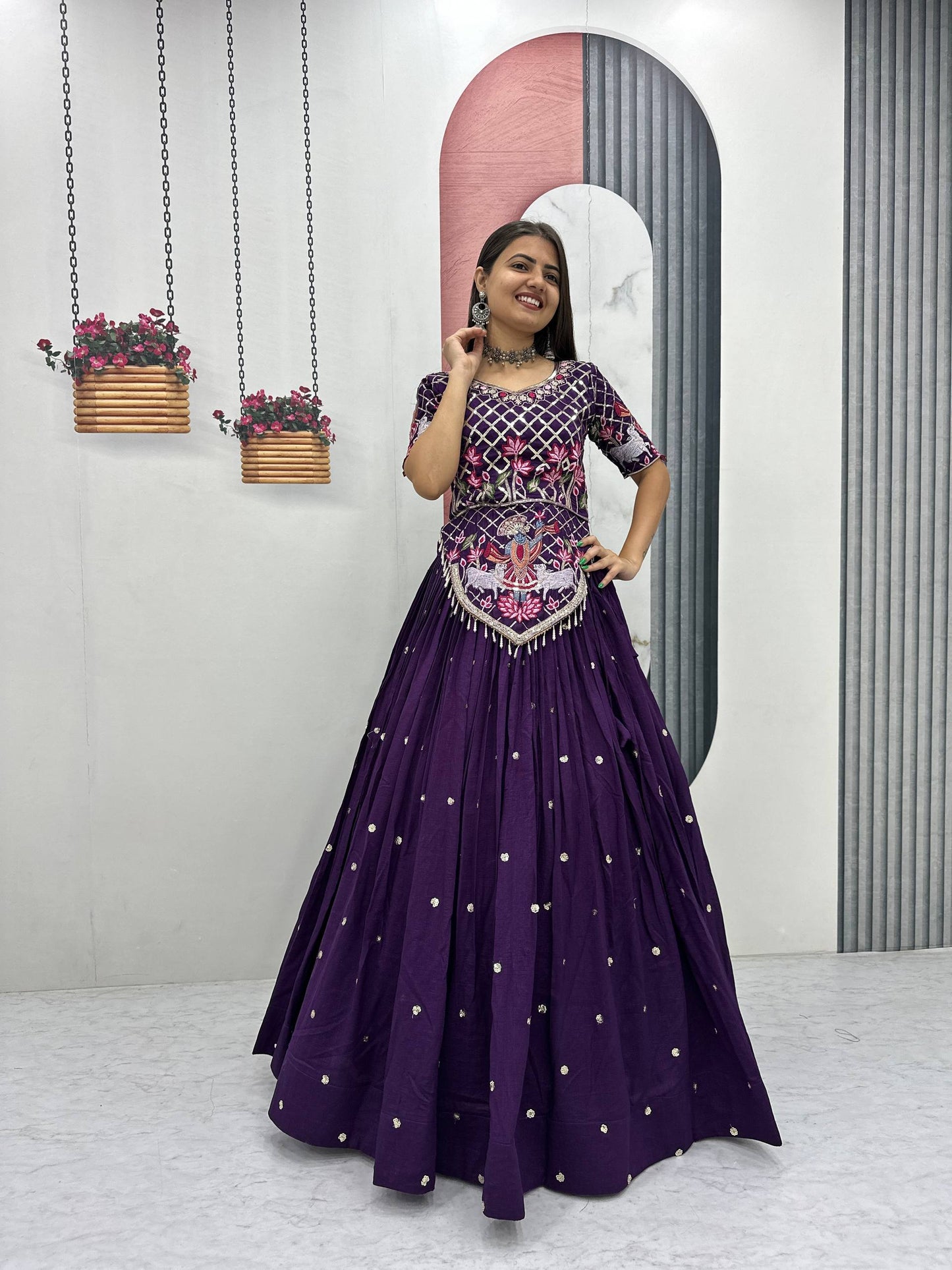 Navratri Special Vichitra Silk Embroidery Chaniya Choli Set