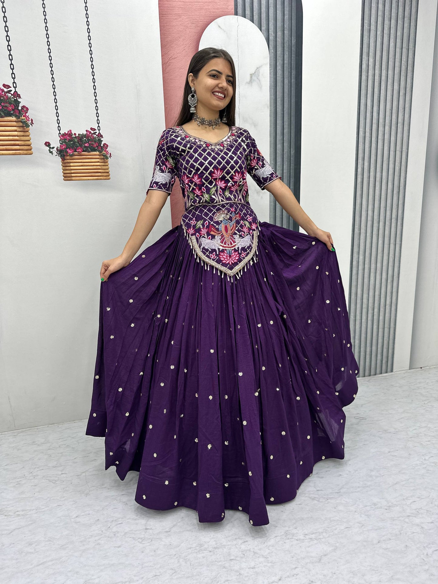 Navratri Special Vichitra Silk Embroidery Chaniya Choli Set