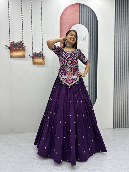 Navratri Special Vichitra Silk Embroidery Chaniya Choli Set