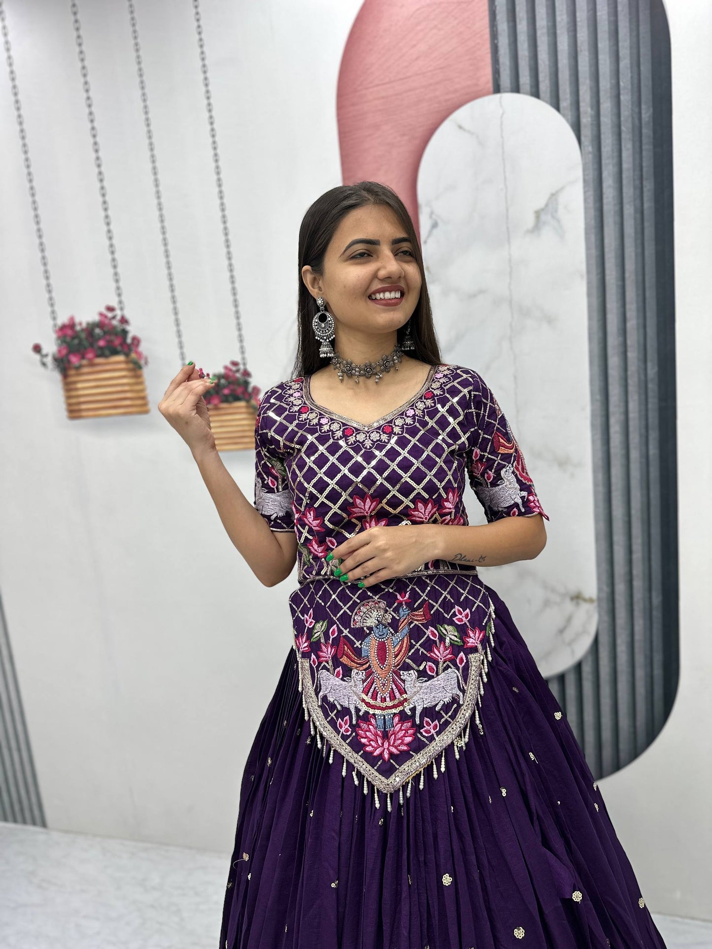 Navratri Special Vichitra Silk Embroidery Chaniya Choli Set