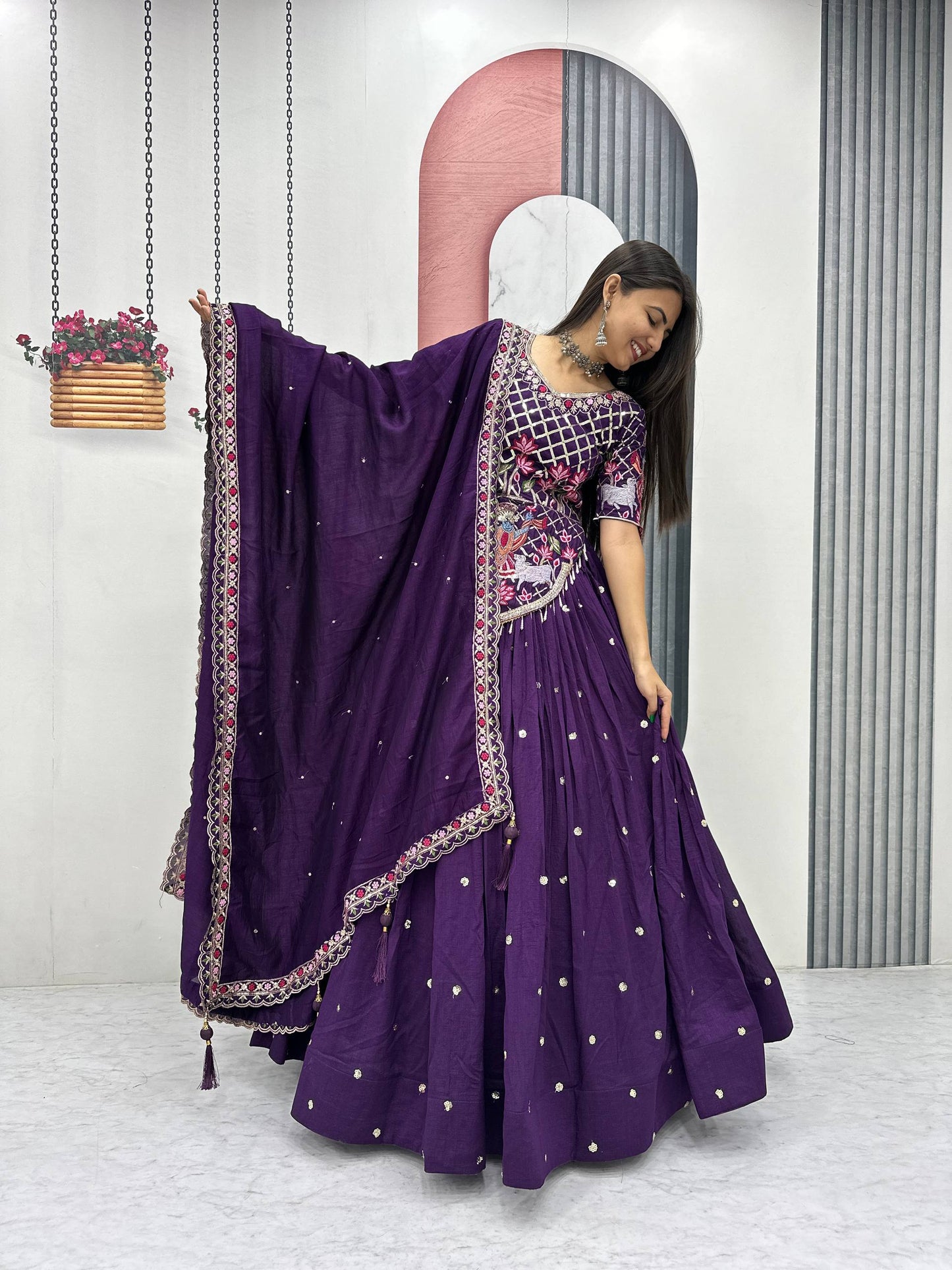 Navratri Special Vichitra Silk Embroidery Chaniya Choli Set
