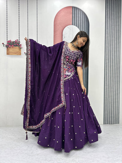Navratri Special Vichitra Silk Embroidery Chaniya Choli Set