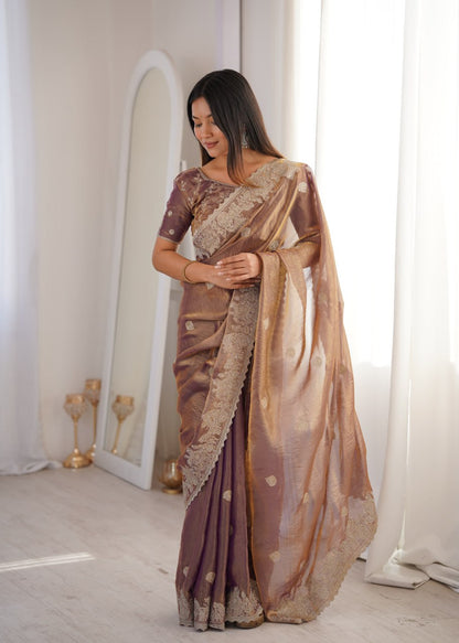 Designer Party Wear Saree with Zari Embroidery and Hotfix Work