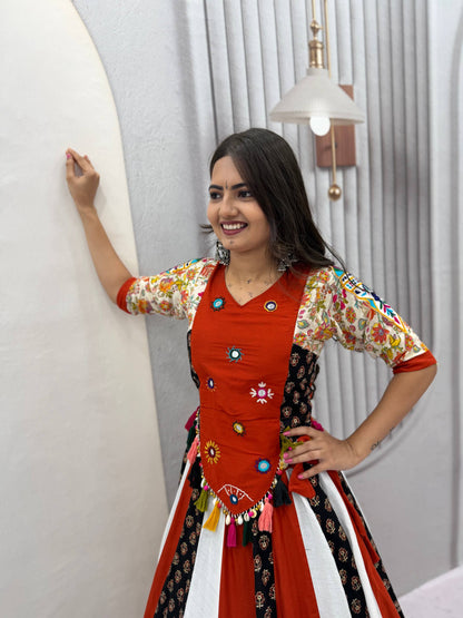 Rust Orange Navratri Special Kediyu Lehenga Chaniya Choli