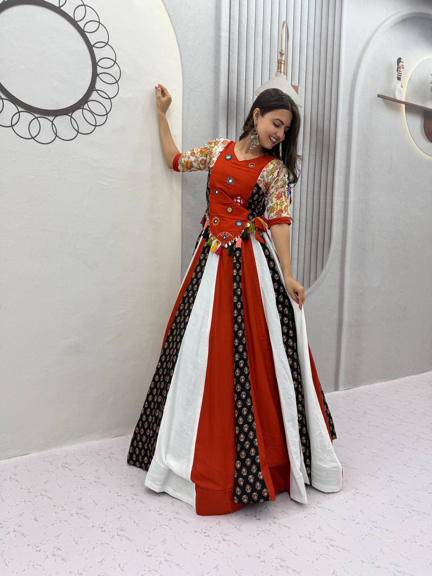 Rust Orange Navratri Special Kediyu Lehenga Chaniya Choli