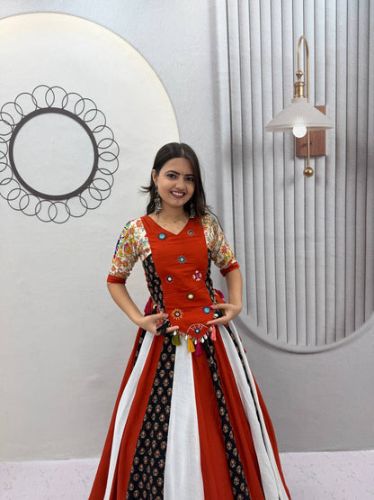 Rust Orange Navratri Special Kediyu Lehenga Chaniya Choli