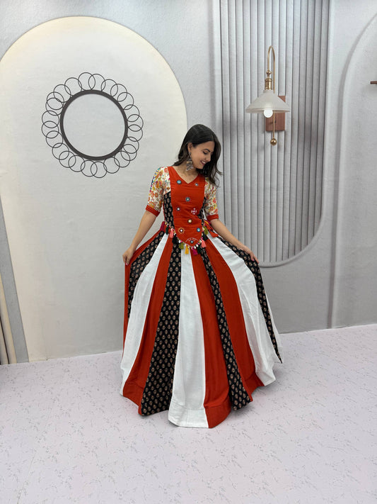 Rust Orange Navratri Special Kediyu Lehenga Chaniya Choli