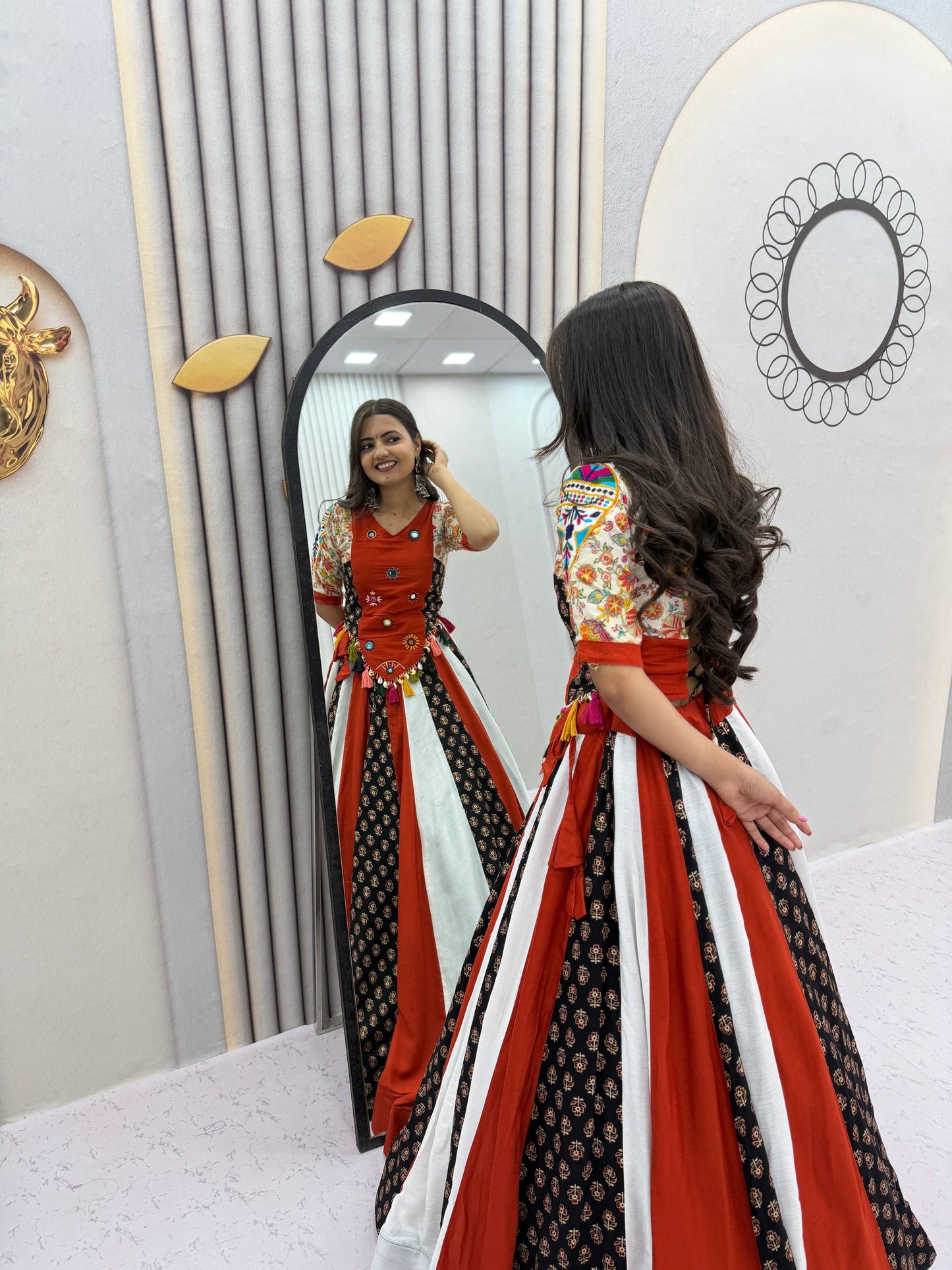 Rust Orange Navratri Special Kediyu Lehenga Chaniya Choli