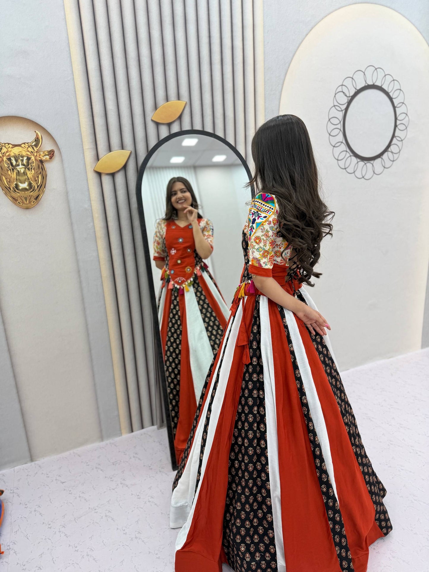 Rust Orange Navratri Special Kediyu Lehenga Chaniya Choli