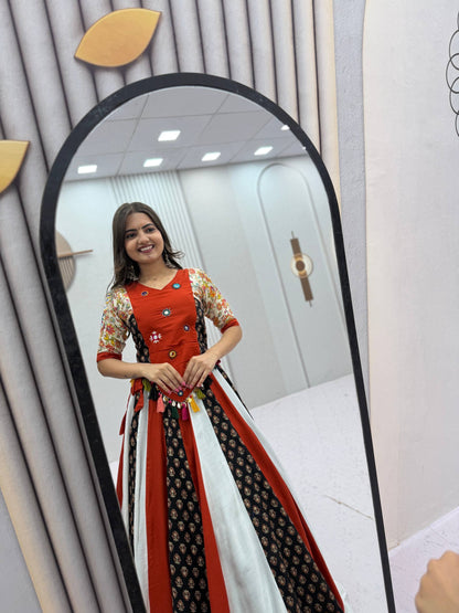Rust Orange Navratri Special Kediyu Lehenga Chaniya Choli