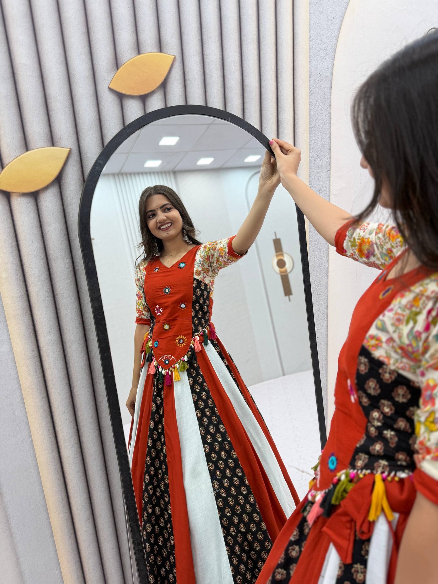 Rust Orange Navratri Special Kediyu Lehenga Chaniya Choli