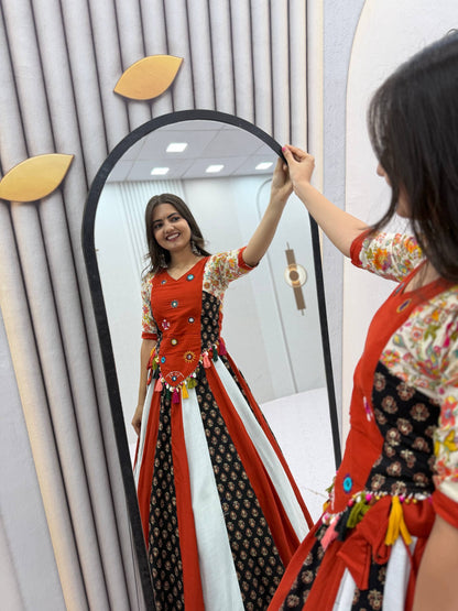 Rust Orange Navratri Special Kediyu Lehenga Chaniya Choli