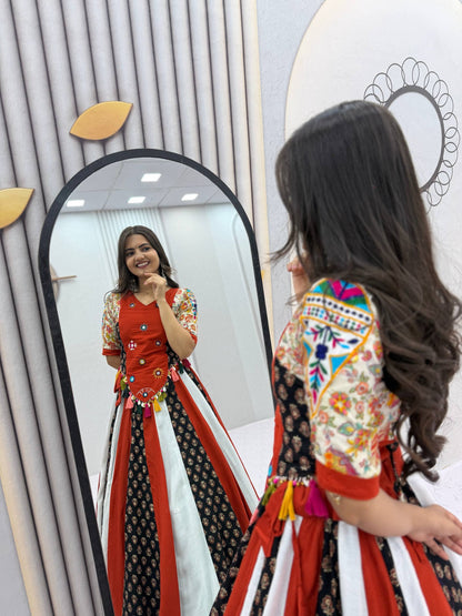 Rust Orange Navratri Special Kediyu Lehenga Chaniya Choli