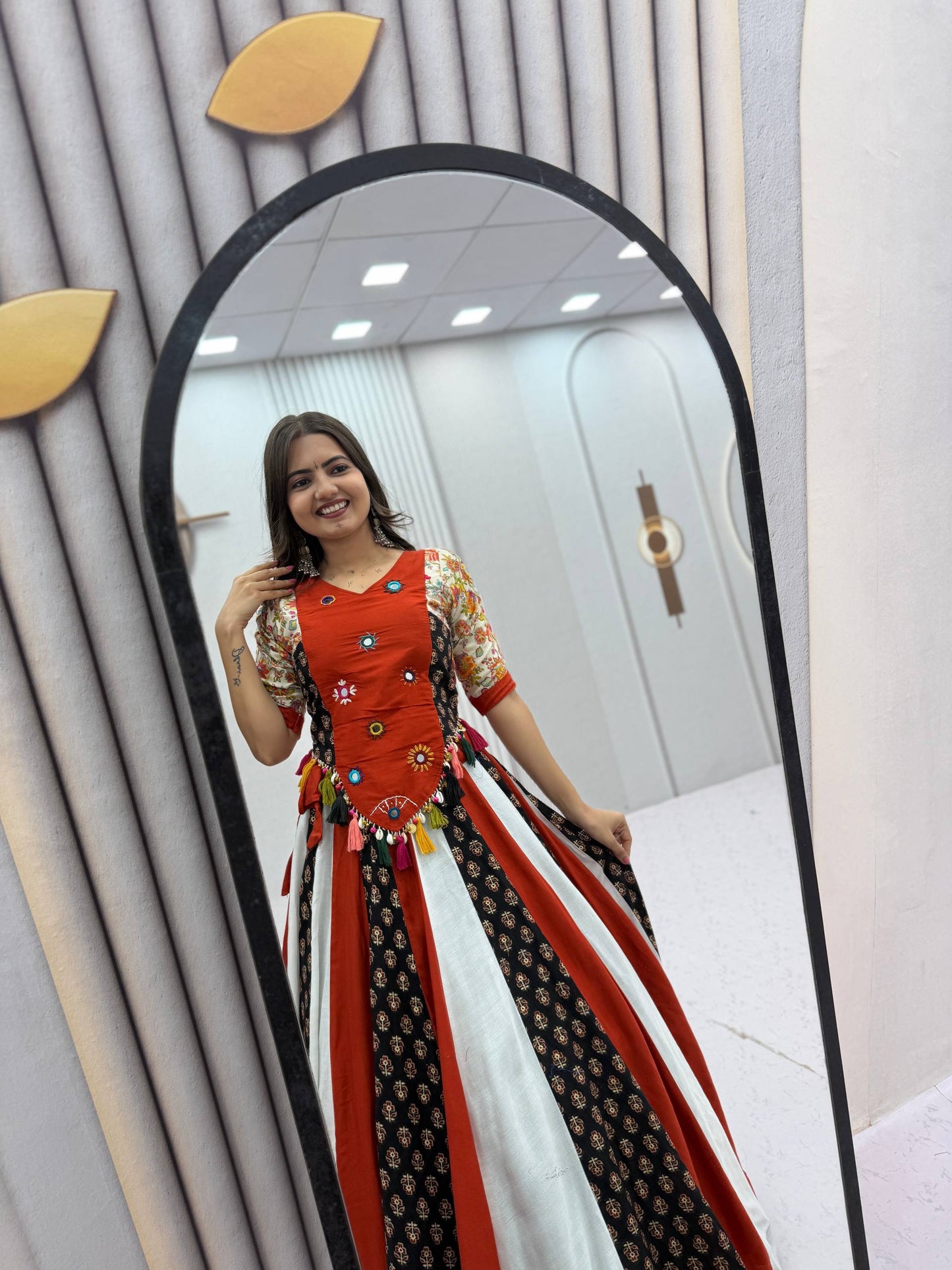 Rust Orange Navratri Special Kediyu Lehenga Chaniya Choli