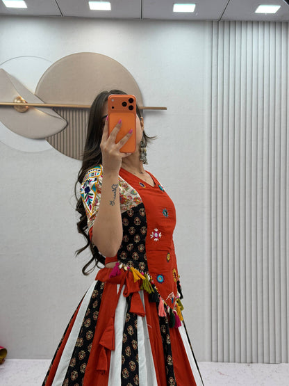 Rust Orange Navratri Special Kediyu Lehenga Chaniya Choli