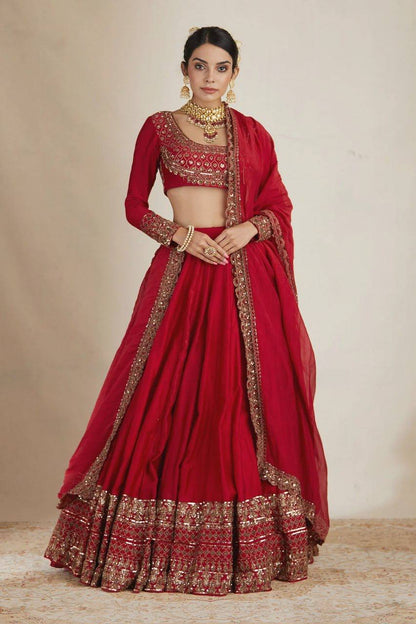 Red Vichitra Silk Salwar Kameez Suit Party Wear Lehenga Choli