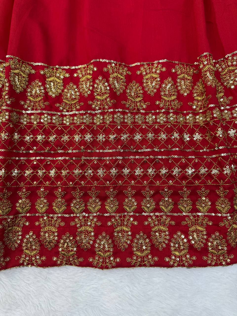 Red Vichitra Silk Salwar Kameez Suit Party Wear Lehenga Choli