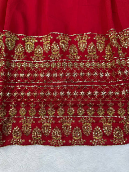 Red Vichitra Silk Salwar Kameez Suit Party Wear Lehenga Choli