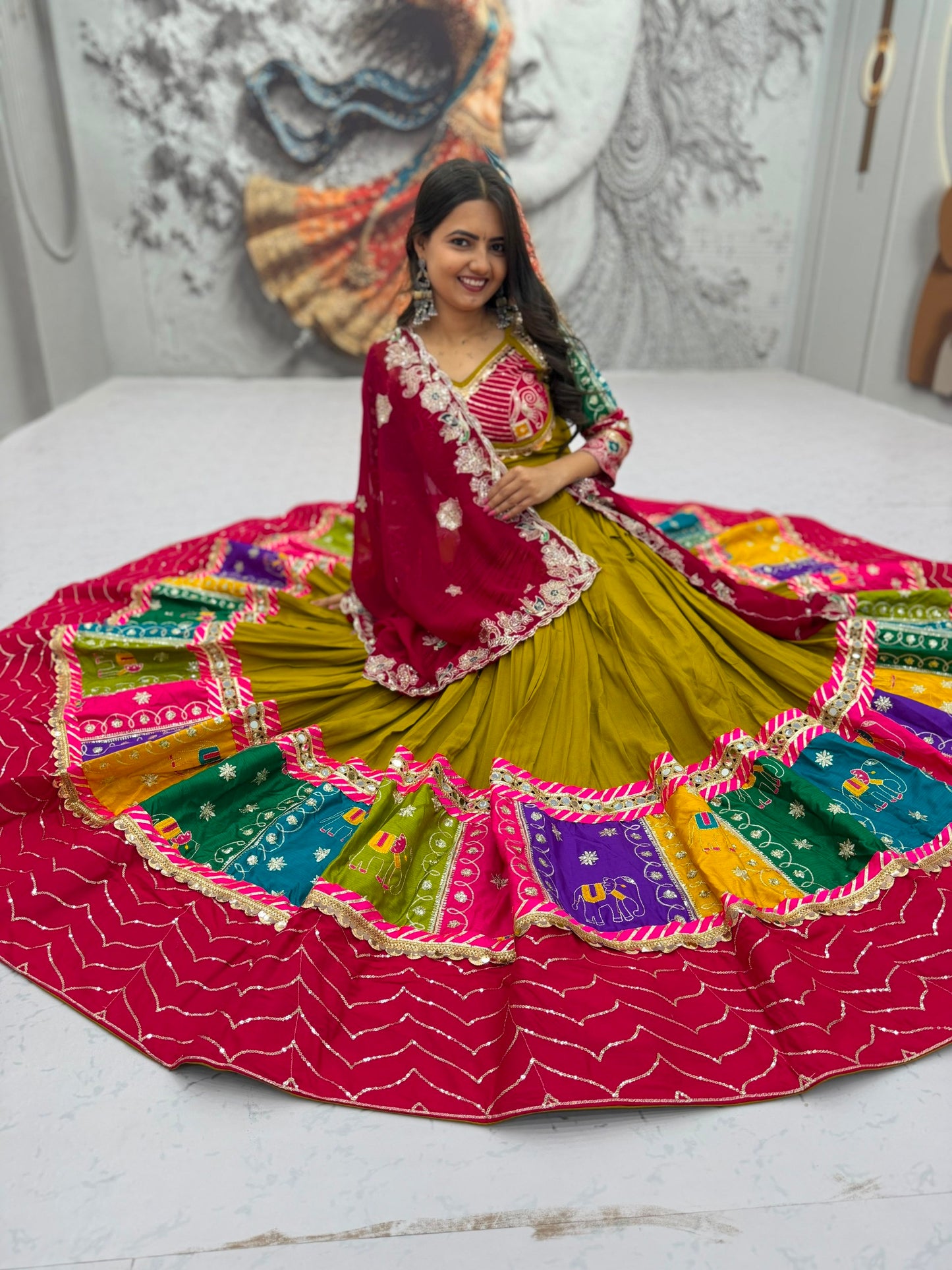 Navratri Special Cotton Lehenga Choli for Garba with 6 Meter Flair