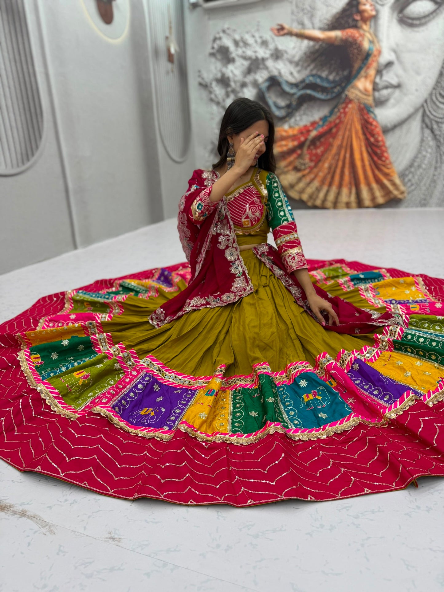 Navratri Special Cotton Lehenga Choli for Garba with 6 Meter Flair