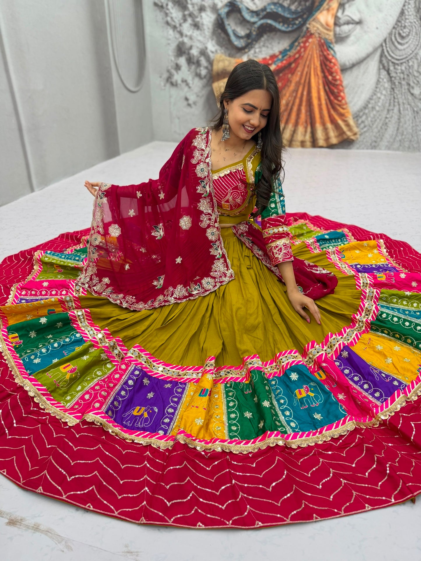 Navratri Special Cotton Lehenga Choli for Garba with 6 Meter Flair