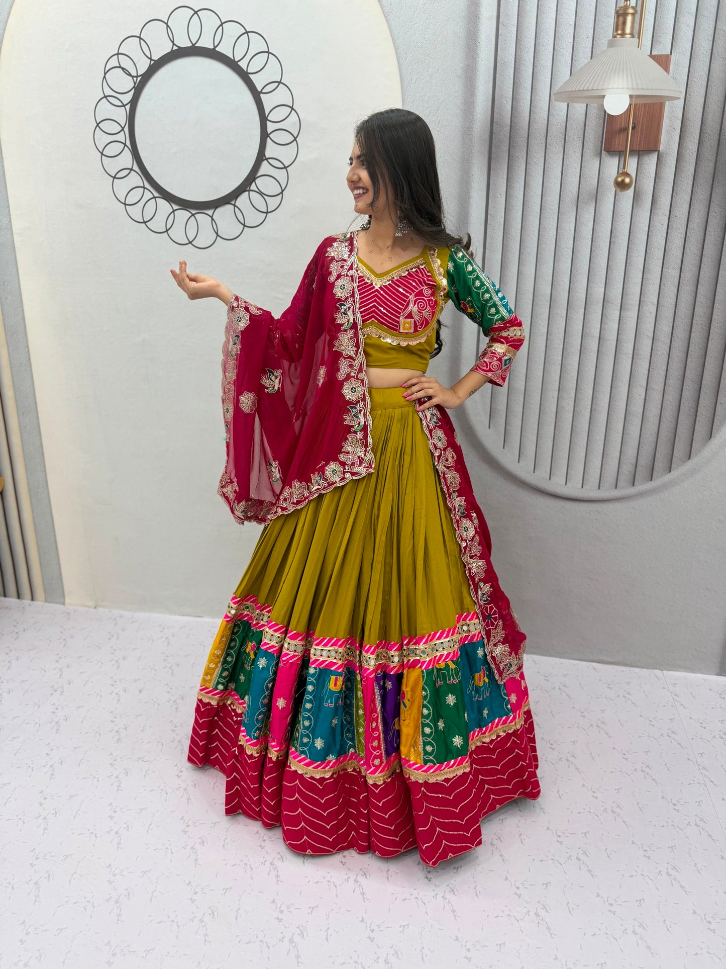 Navratri Special Cotton Lehenga Choli for Garba with 6 Meter Flair
