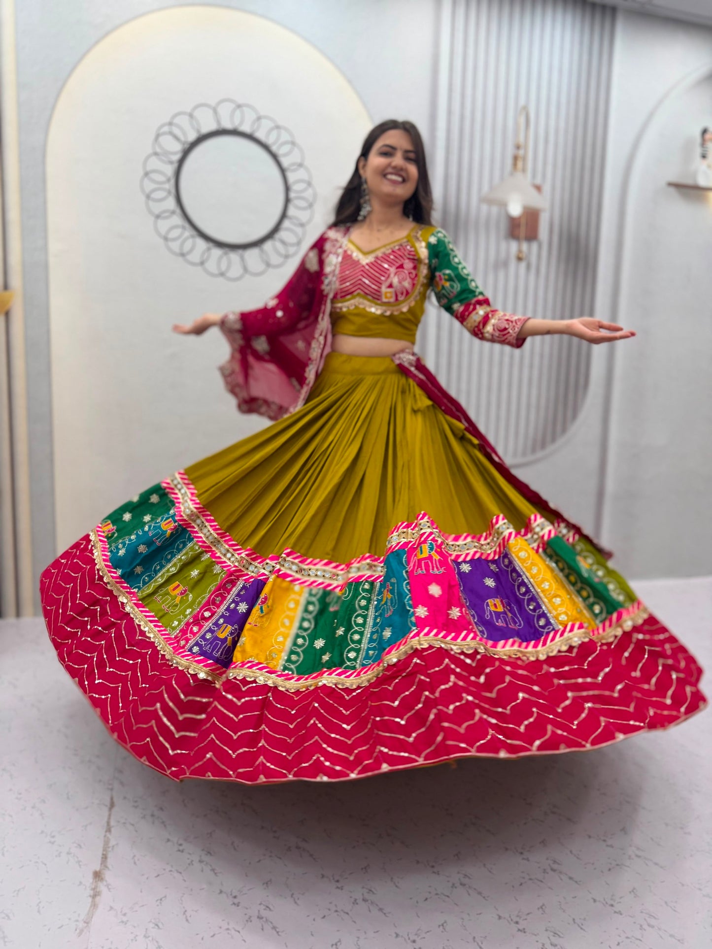 Navratri Special Cotton Lehenga Choli for Garba with 6 Meter Flair
