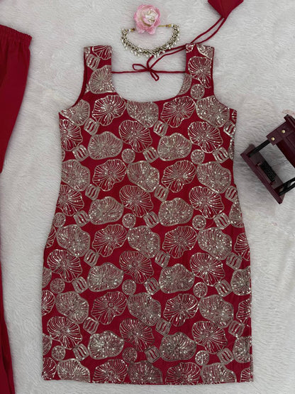 Rust Simmer Silk Sharara Suit - Party Wear Salwar Kameez