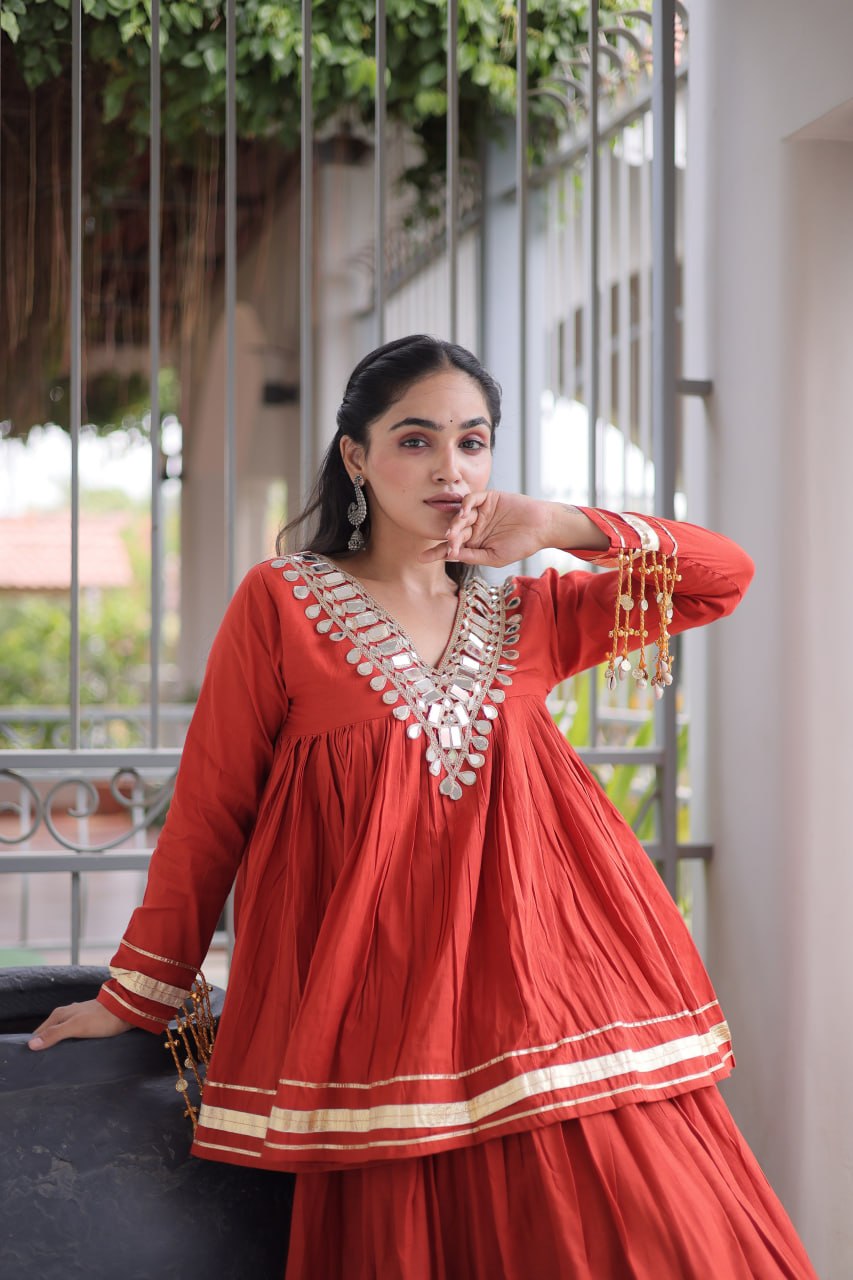 Navratri Special Kora Cotton Mirror Work Chaniya Choli Set